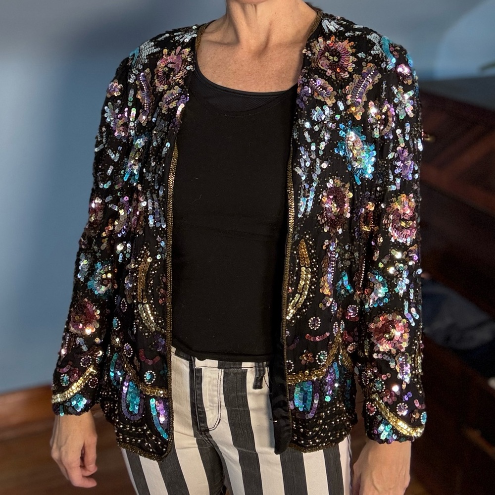 Vintage Laurence Kazar Multicolor Sequin Blazer
